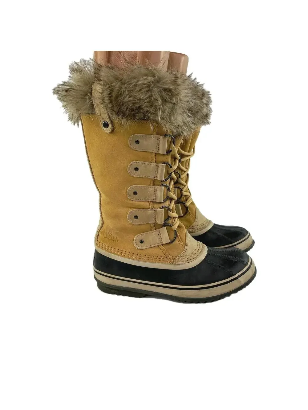 Sorel Joan of Arctic Fur Trim Winter Boots US 8 tan black waterproof Boot